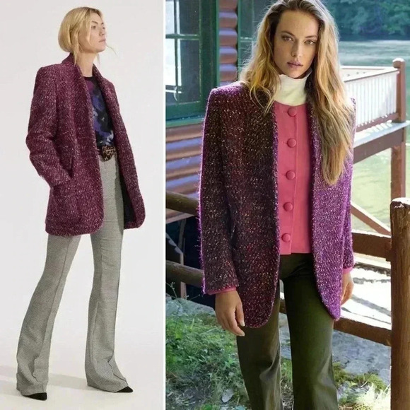 Veronica Beard Crispin‎ Open Front Sweater Coat Purple Tweed Oversized S… - Picture 8 of 13